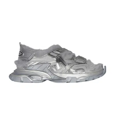 Pre-owned Balenciaga Track Sandals Faux Fur Sneakers In Grey/metallic