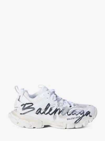 Balenciaga Men's Track Signature Sneakers In White