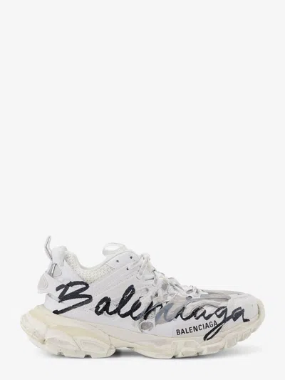Balenciaga Track Signature Sneakers With Side Logo Print In White