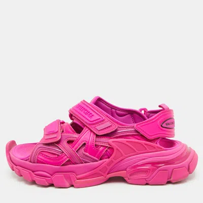 Pre-owned Balenciaga Track Size 37 Pink Bubble Gum Faux Leather And Rubber Ankle Strap Sandals