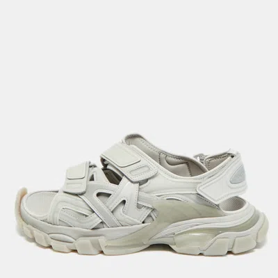 Pre-owned Balenciaga Track Size 43 Grey Faux Leather And Rubber Slingback Sandals In Gray