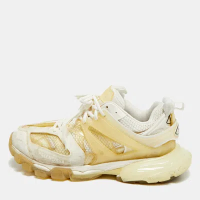 Pre-owned Balenciaga Track Size 45 Two Tone Faux Leather And Mesh Lace Up Sneakers In White