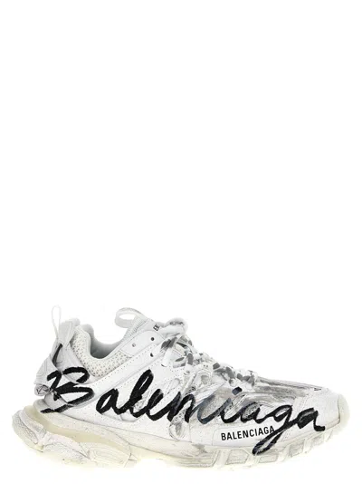 Balenciaga White Track Signature Sneakers In Multicolor