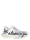Balenciaga White Track Signature Sneakers In White/black