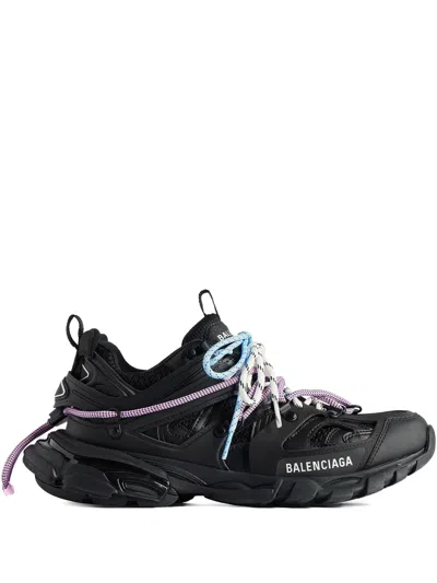 Balenciaga Black Mesh And Rubber Track Trail Laces Sneakers In Animal Print