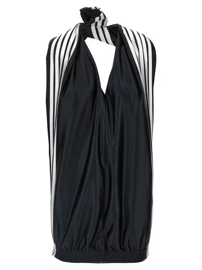 Balenciaga B-neck Stripe-detail Mini Dress In Black