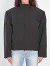 Balenciaga High Collar Linen Cotton Jacket In Gray