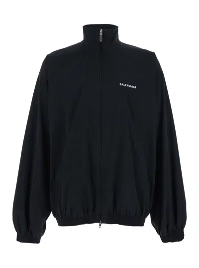 Balenciaga Men Black High Neck Sweatshirt With Logo Lettering On Front And Rear In Tech Fabric Man
