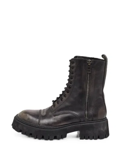 Pre-owned Balenciaga Tractor Distressed Combat Boots In Brown