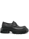 Balenciaga Black Leather Tractor Loafers Men In Black