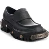 Balenciaga Black Leather Tractor Loafers Men In Black/silver