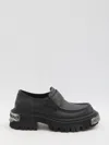 Balenciaga Black Leather Tractor Loafers Men In Black