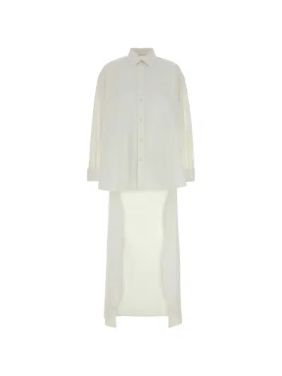 Balenciaga Long Sleeve Shirt Dress High Low Hem In White