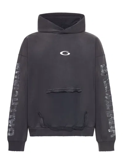 Balenciaga Transparent Tape Hoodie With Torn Pocket In Black