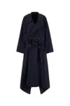 Balenciaga Women Navy Blue Cotton Oversize Trench Coat In Blue
