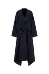 Balenciaga Women Navy Blue Cotton Oversize Trench Coat In Blue