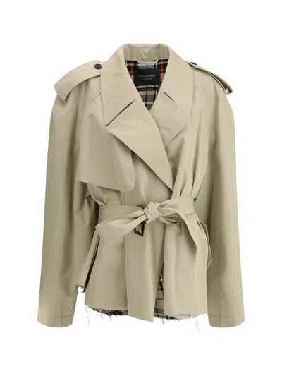Balenciaga Beige Cropped Trench Coat In Cotton Twill Women In White