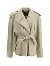 Balenciaga Women Raw-cut Short Trench Coat In Beige