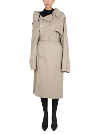 Balenciaga Off-the-shoulder Trench Coat In Neutral