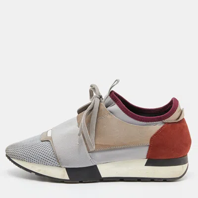 Pre-owned Balenciaga Tri Color Leather Suede Nd Mesh Race Runner Low Top Sneakers Size 38 In Multicolor