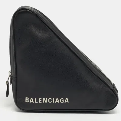 Pre-owned Balenciaga Triangle Black Leather Pouch