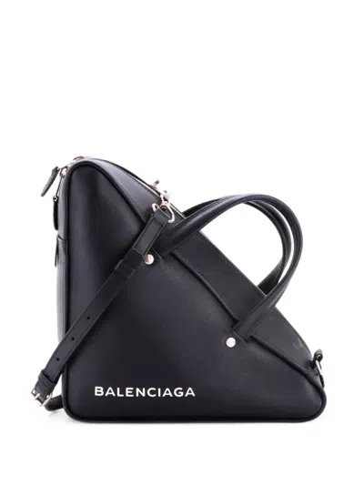 Pre-owned Balenciaga Triangle Duffle Bag Leather Small Satchel In Black