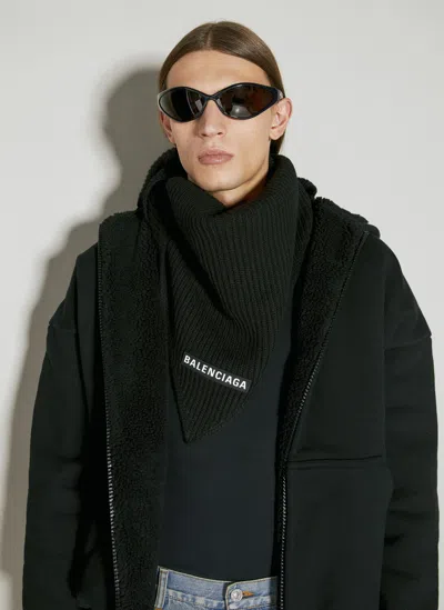 Balenciaga Men Triangle Wool Scarf In Black