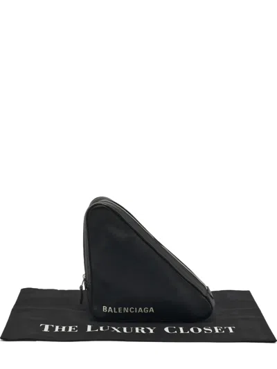 Pre-owned Balenciaga Triangular Leather Pouch In Black