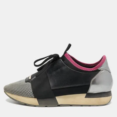 Pre-owned Balenciaga Tricolor Leather And Mesh Race Runner Sneakers Size 38 In Black