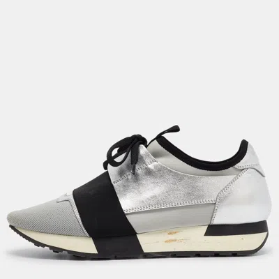 Pre-owned Balenciaga Tricolor Leather And Neoprene Race Runner Sneakers Size 38 In Grey