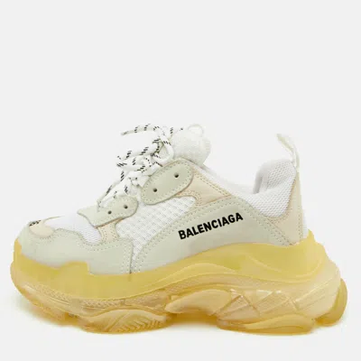 Pre-owned Balenciaga Triple S Clear Size 36 White/beige Faux Leather And Mesh Lace Up Sneakers
