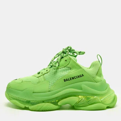 Pre-owned Balenciaga Triple S Clear Size 37 Green Faux Leather Mesh Lace Up Sneakers