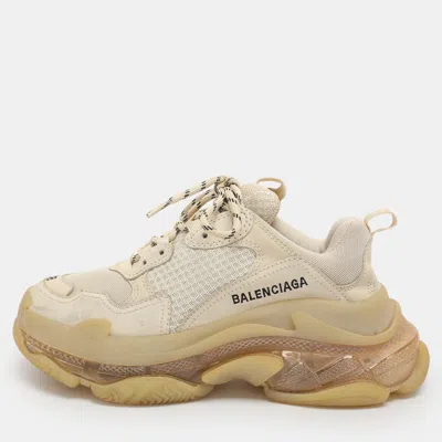 Pre-owned Balenciaga Triple S Clear Size 38 Beige Mesh And Nubuck Leather Low Top Sneakers In Sand