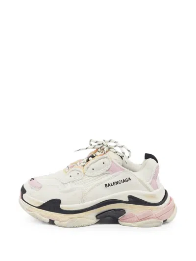 Pre-owned Balenciaga Triple S Distressed Sneakers In White