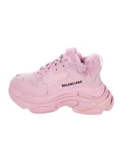 Pre-owned Balenciaga Triple S Faux Fur Chunky Sneakers In Pink