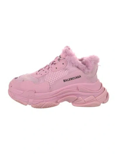 Pre-owned Balenciaga Triple S Faux Fur Chunky Sneakers In Pink
