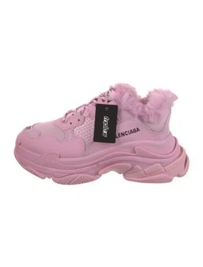 Pre-owned Balenciaga Triple S Fur Chunky Sneakers In Pink