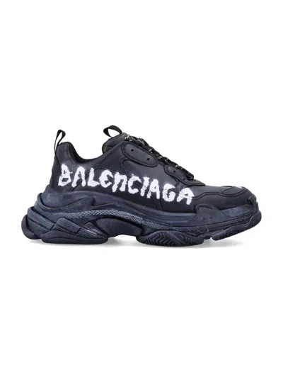 Balenciaga Triple S Graffiti-print Chunky Sneakers In Black