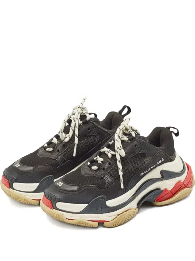 Pre-owned Balenciaga Triple S Leather Mesh Sneakers In Black