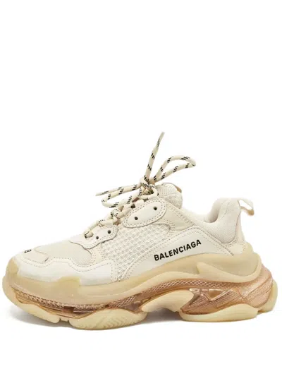 Pre-owned Balenciaga Triple S Leather Sneakers In Neutral