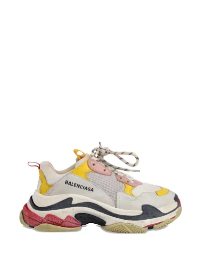 Pre-owned Balenciaga Triple S Leather Sneakers In Neutral