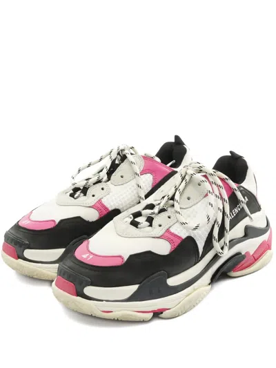 Pre-owned Balenciaga Triple S Leather Sneakers In White