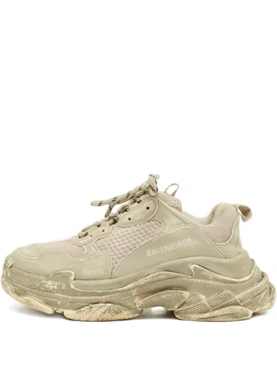 Pre-owned Balenciaga Triple S Leather Trainers In Neutral