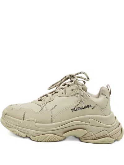 Pre-owned Balenciaga Triple S Logo Sneakers In Neutral