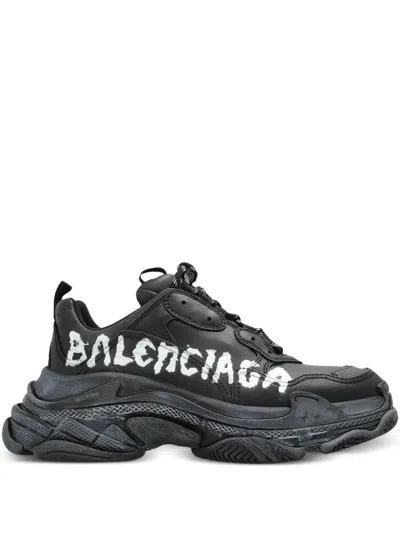 Balenciaga Triple S Paint Logo Womans Sneakers In Black