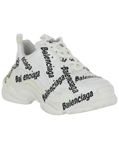 Balenciaga Triple S Logotype Low-top Leather Sneaker In White