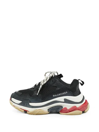 Pre-owned Balenciaga Triple S Mesh-detail Sneakers In Black
