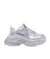 Balenciaga Triple S Logo-embroidered Metallic Leather And Mesh Sneakers In Gray