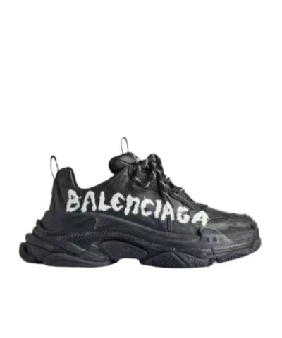 Balenciaga Triple S Paint Logo Sneaker In Black