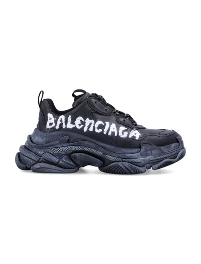 Balenciaga Triple S Paint Logo Womans Sneakers In Black